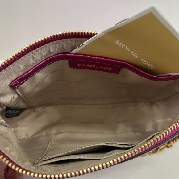 Michael Kors Ultra Pink Sparkly Leather Pouchette Bag W/ Gold Chain - NWT - Picture 9 of 10